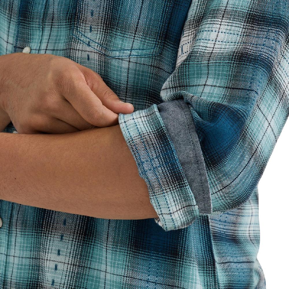 Wrangler Multi Teals Plaid Retro Premium Collared Longsleeve Men's Western Snap Shirt 112356595