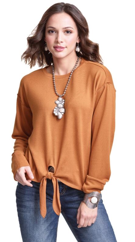 Wrangler Mustard Western Fashion Long Sleeve Tie Front Shirt MWK877Y