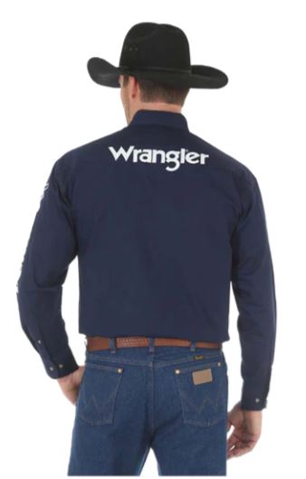 Wrangler Navy Logo Twill Longsleeve Shirt 10MP2327N