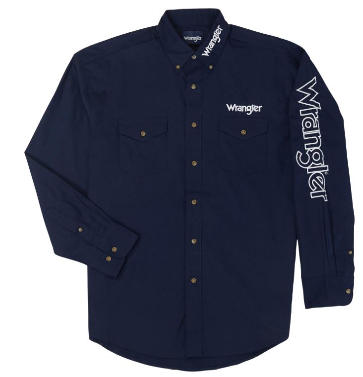 Wrangler Navy Logo Twill Longsleeve Shirt 10MP2327N