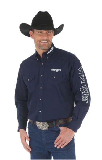 Wrangler Navy Logo Twill Longsleeve Shirt 10MP2327N