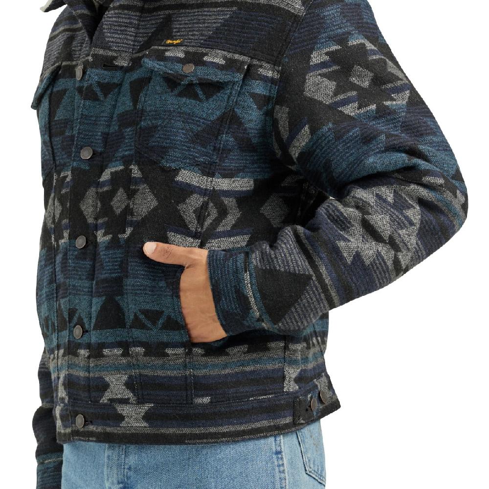 Wrangler Navy Waters Sherpa Lined Men's Jacquard Print Jacket With Spread Collar 112352866