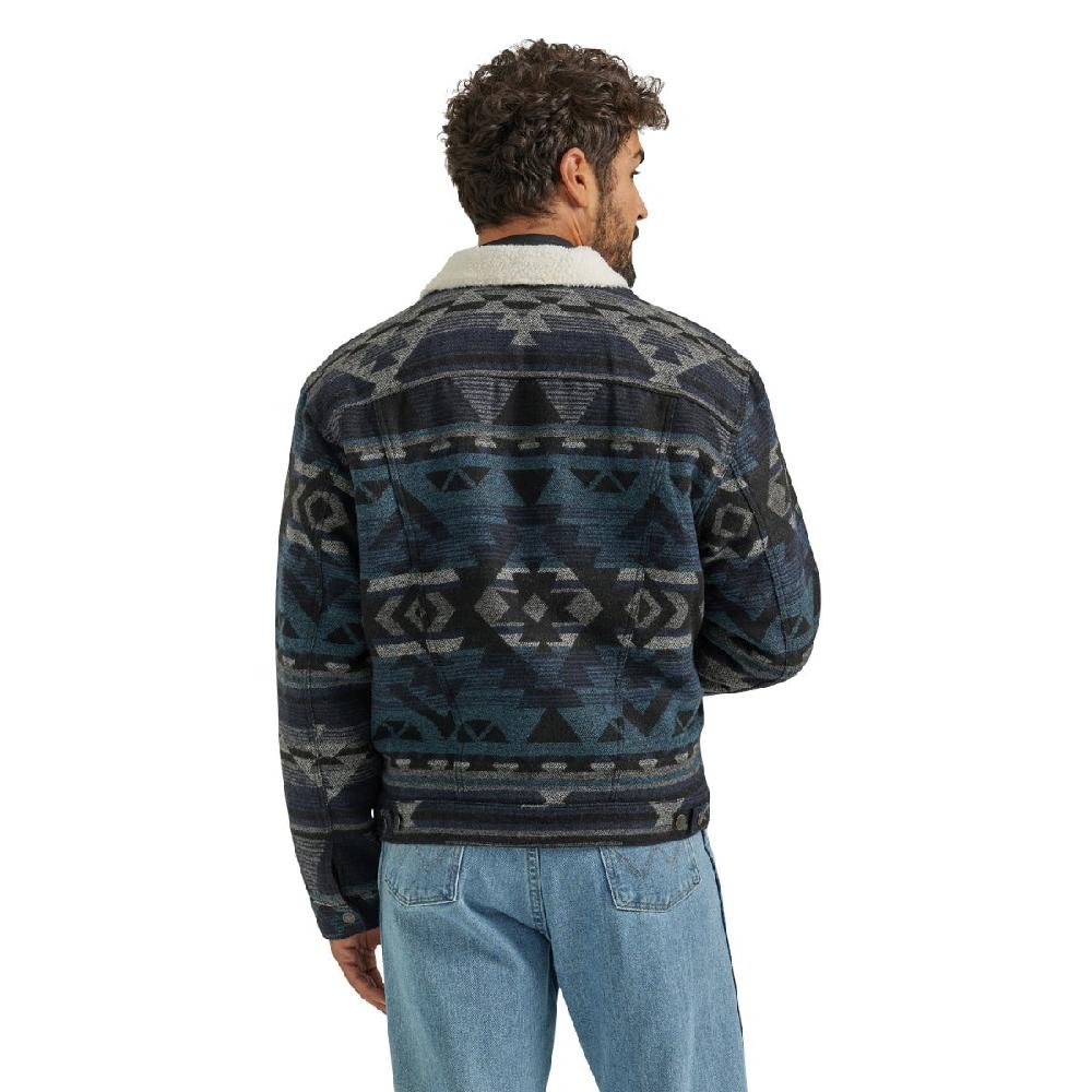 Wrangler Navy Waters Sherpa Lined Men's Jacquard Print Jacket With Spread Collar 112352866