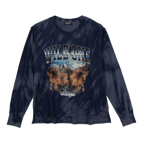 Wrangler Navy Wild One Women's Long Sleeve Retro Graphic Tee 112335464