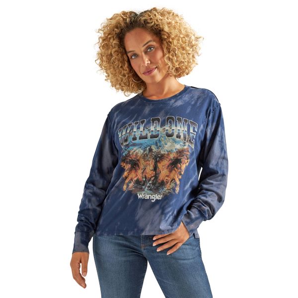 Wrangler Navy Wild One Women's Long Sleeve Retro Graphic Tee 112335464