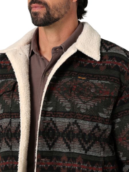 Wrangler Olive Jaquard Print Men's Sherpa Lined Jacket 112335735