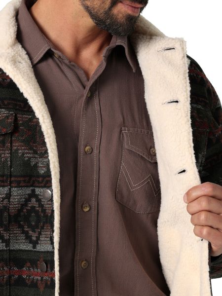 Wrangler Olive Jaquard Print Men's Sherpa Lined Jacket 112335735