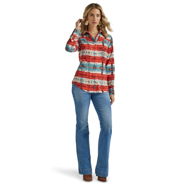Wrangler Orange/Blue Multi Women's Longsleeve Western Snap Shirt 112339169