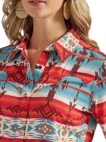 Wrangler Orange/Blue Multi Women's Longsleeve Western Snap Shirt 112339169