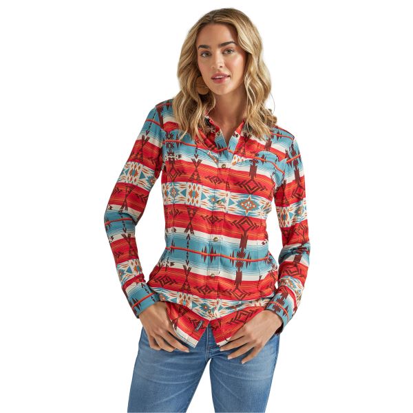 Wrangler Orange/Blue Multi Women's Longsleeve Western Snap Shirt 112339169