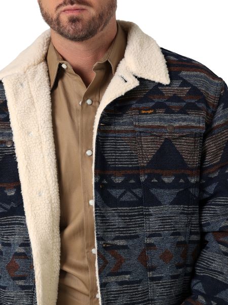 Wrangler Pageant Blue Jaquard Men's Sherpa Lined Jacket 112335736