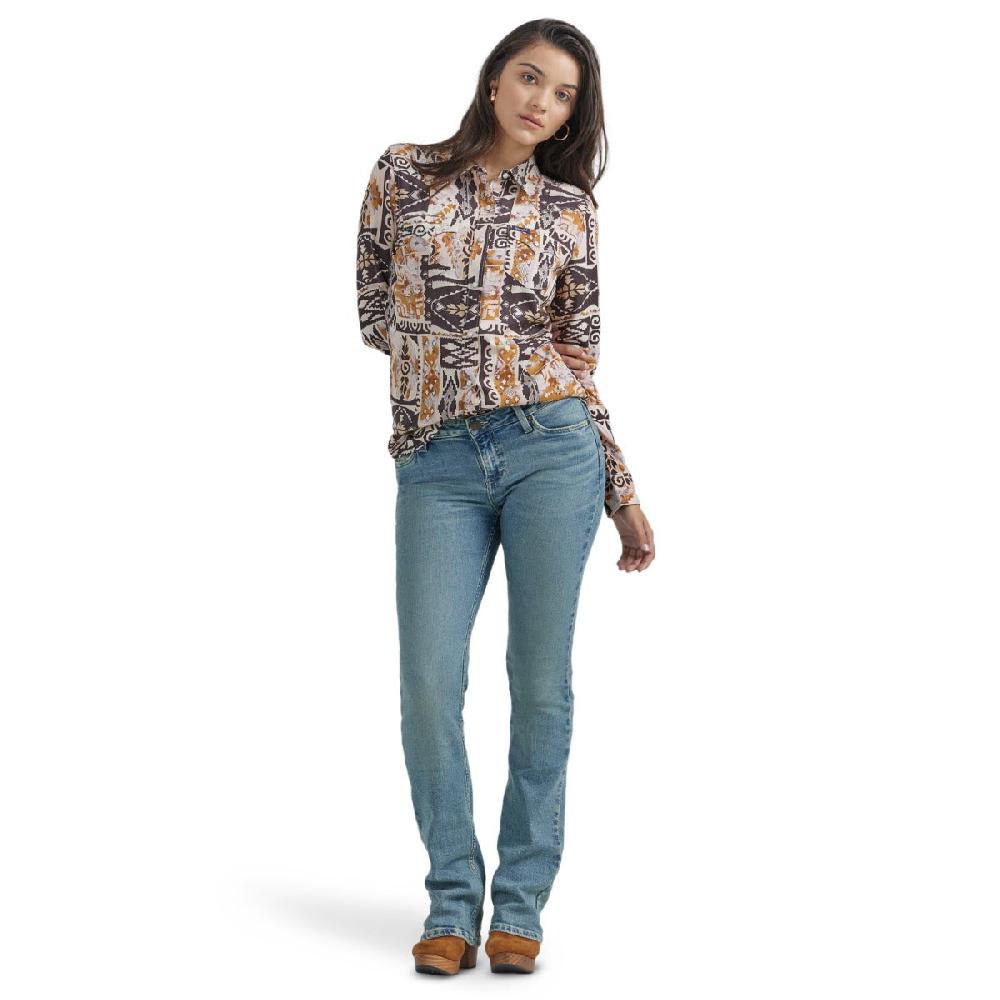 Wrangler Patchy Geo Print Women's Collared Longsleeve Western Snap Shirt 112353115