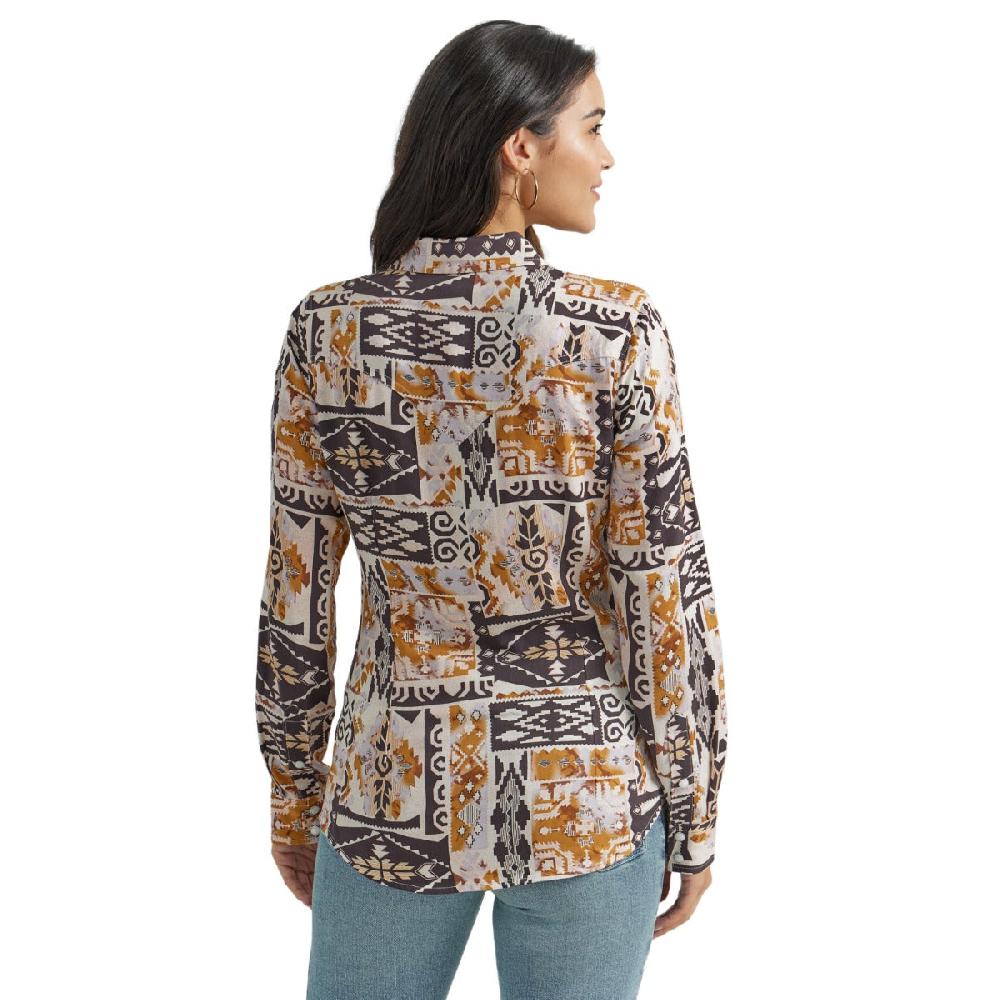 Wrangler Patchy Geo Print Women's Collared Longsleeve Western Snap Shirt 112353115