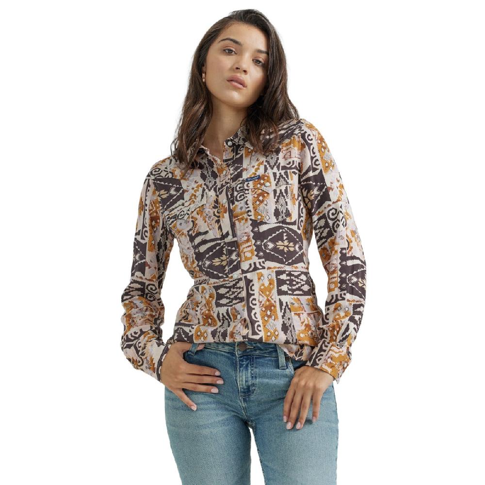 Wrangler Patchy Geo Print Women's Collared Longsleeve Western Snap Shirt 112353115