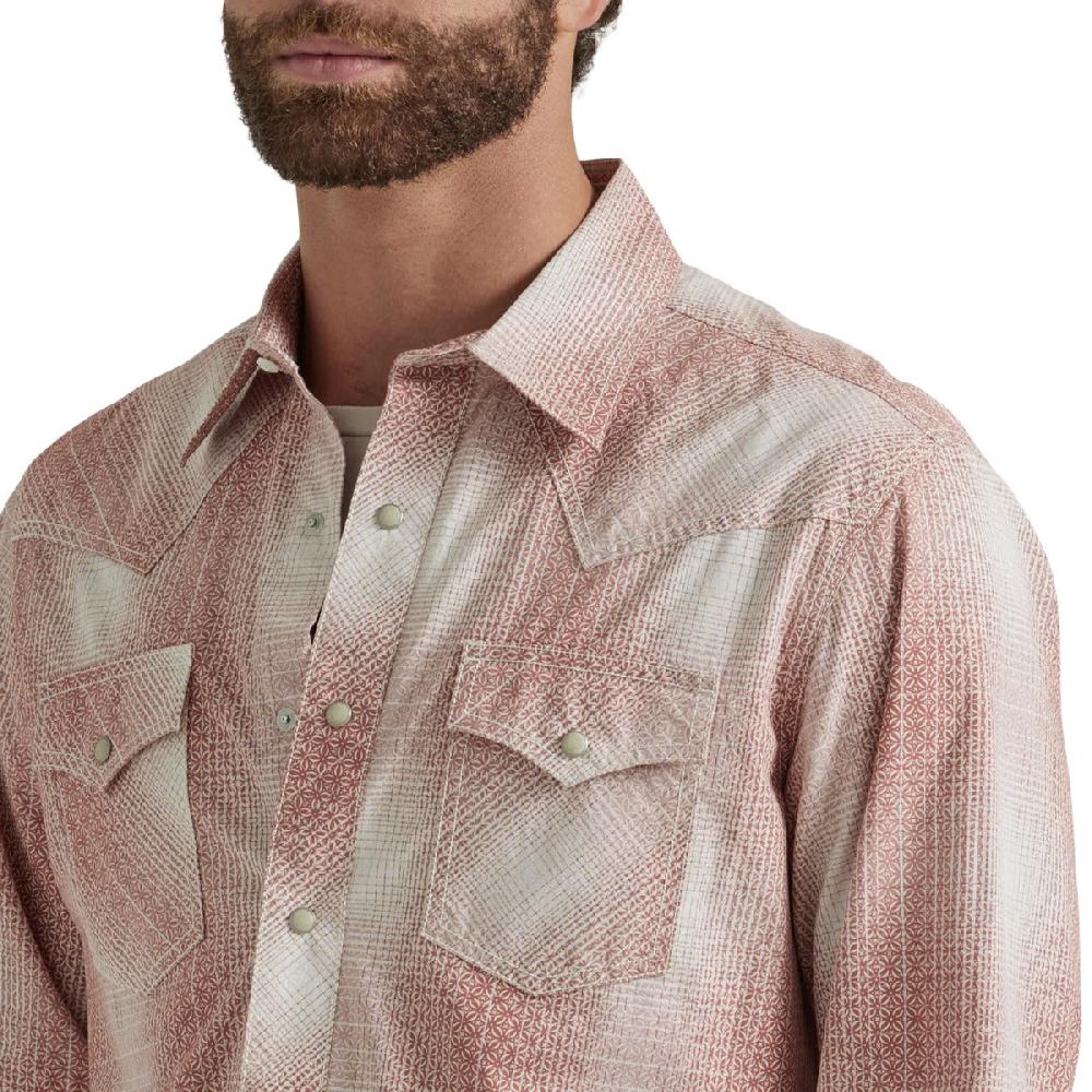 Wrangler Peach Fade Men's Retro Premium Men's Slim Fit Collared Long Sleeve Snap Shirt 112346603