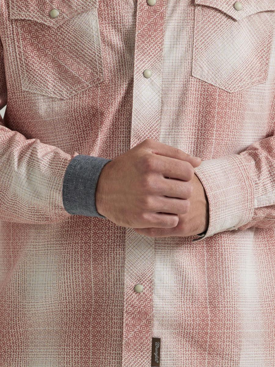 Wrangler Peach Fade Men's Retro Premium Men's Slim Fit Collared Long Sleeve Snap Shirt 112346603