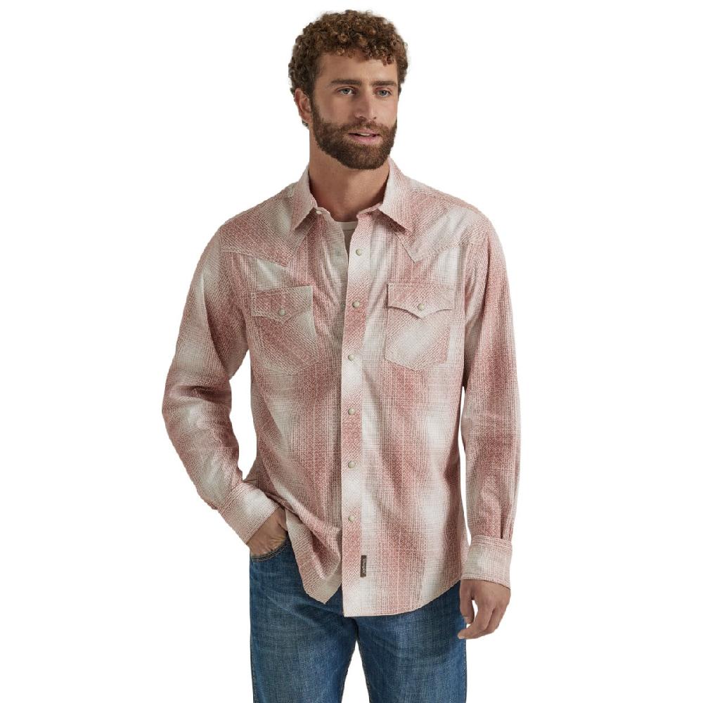 Wrangler Peach Fade Men's Retro Premium Men's Slim Fit Collared Long Sleeve Snap Shirt 112346603