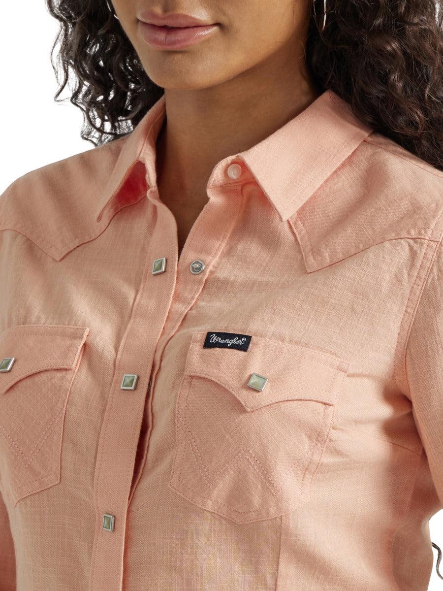 Wrangler Peach Retro Women's Collared Long Sleeve Collared Snap Shirt 112347182