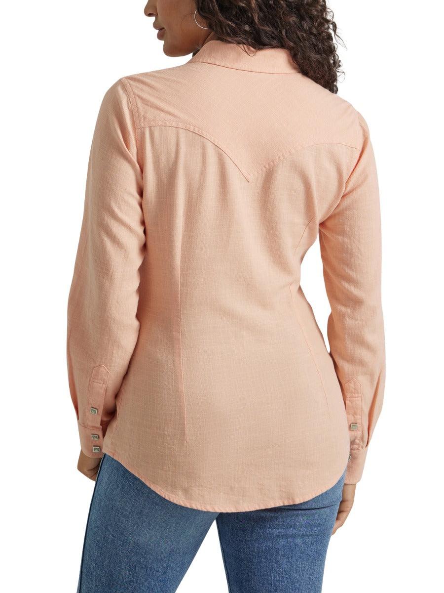 Wrangler Peach Retro Women's Collared Long Sleeve Collared Snap Shirt 112347182