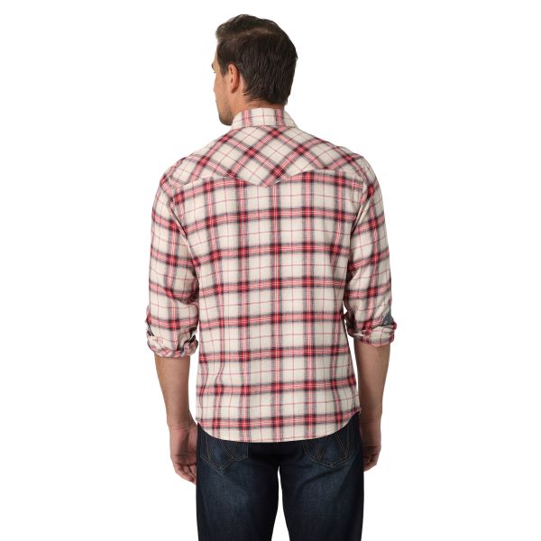 Wrangler Picnic Khaki Retro Premium Men's Long Sleeve Linen Plaid Western Snap Shirt 112327773