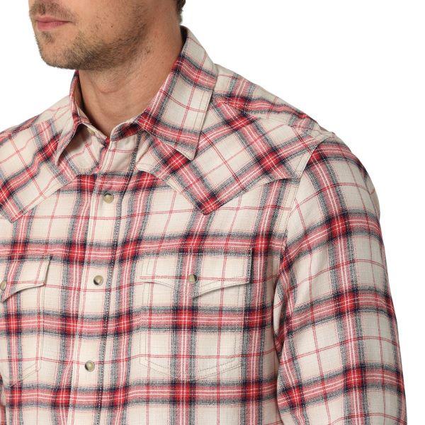 Wrangler Picnic Khaki Retro Premium Men's Long Sleeve Linen Plaid Western Snap Shirt 112327773