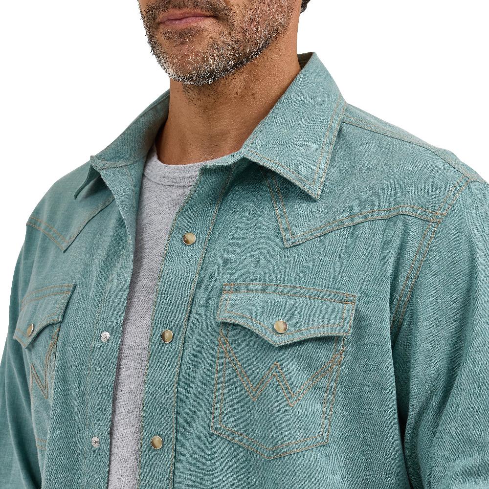 Wrangler Pine Retro Modern Fit Premium Long Sleeve Men's Collared Snap Shirt 112368218