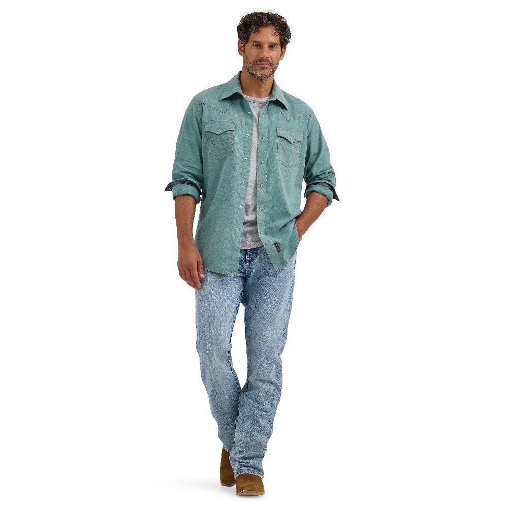 Wrangler Pine Retro Modern Fit Premium Long Sleeve Men's Collared Snap Shirt 112368218