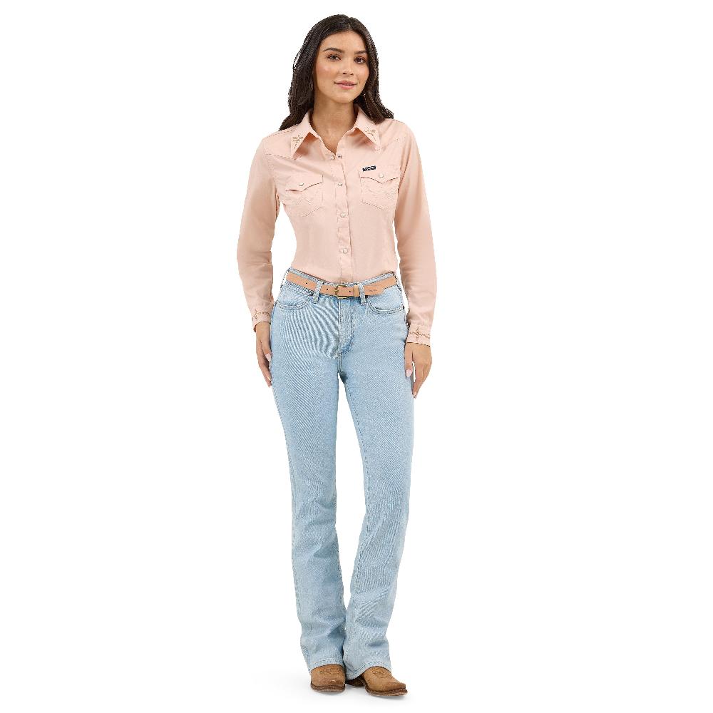 Wrangler Pink Embroidered Collar Slim Women's Western Snap Shirt 112372603