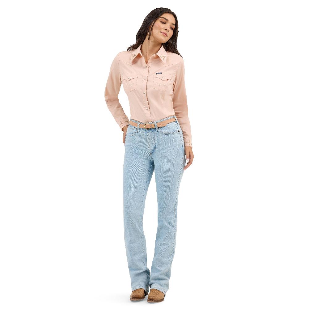Wrangler Pink Embroidered Collar Slim Women's Western Snap Shirt 112372603