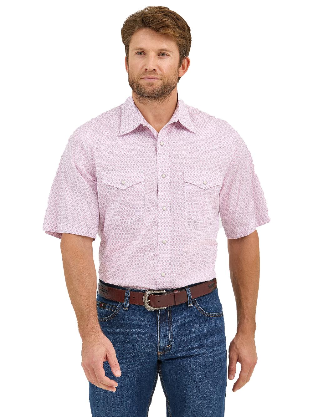 Wrangler Pink Sangria Burst Men's 20X Competition Advanced Comfort Short Sleeve Western Snap Shirt 112365374