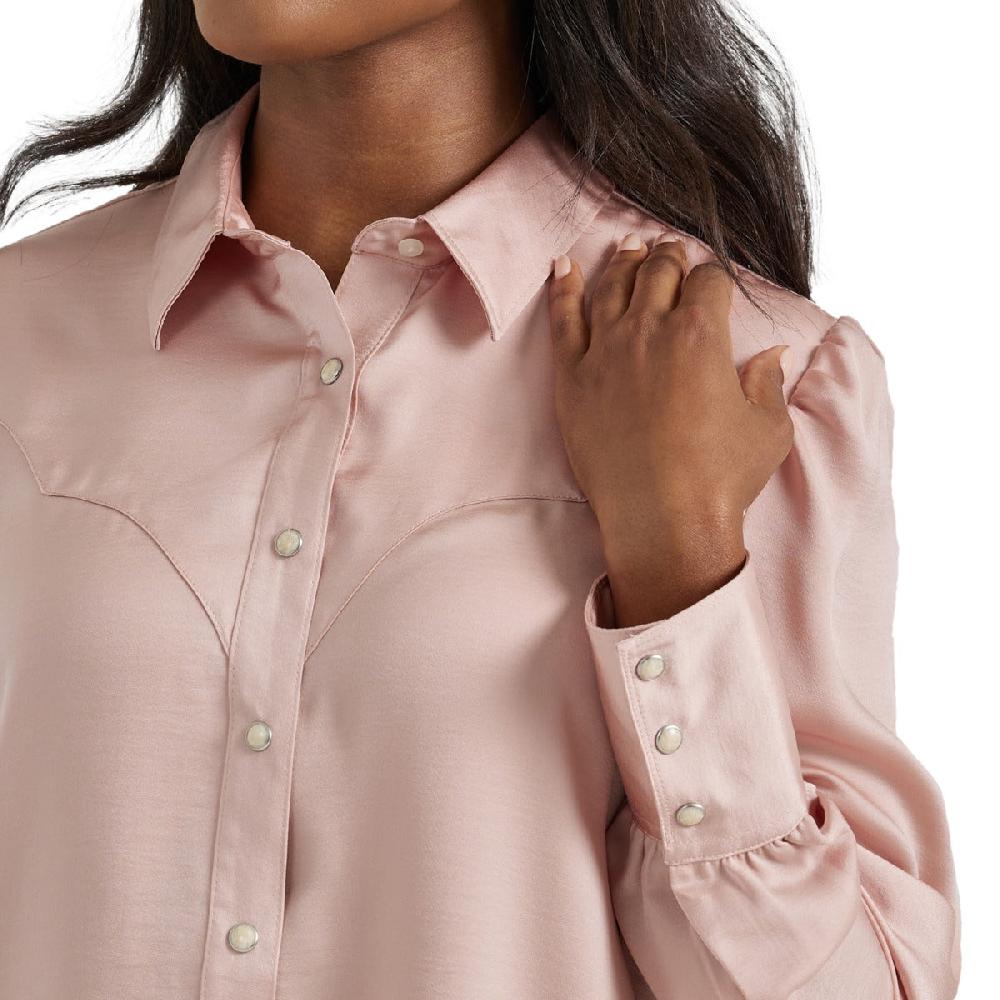 Wrangler Pink Women's Collared Rodeo Satin Blouse With Snaps 112356669