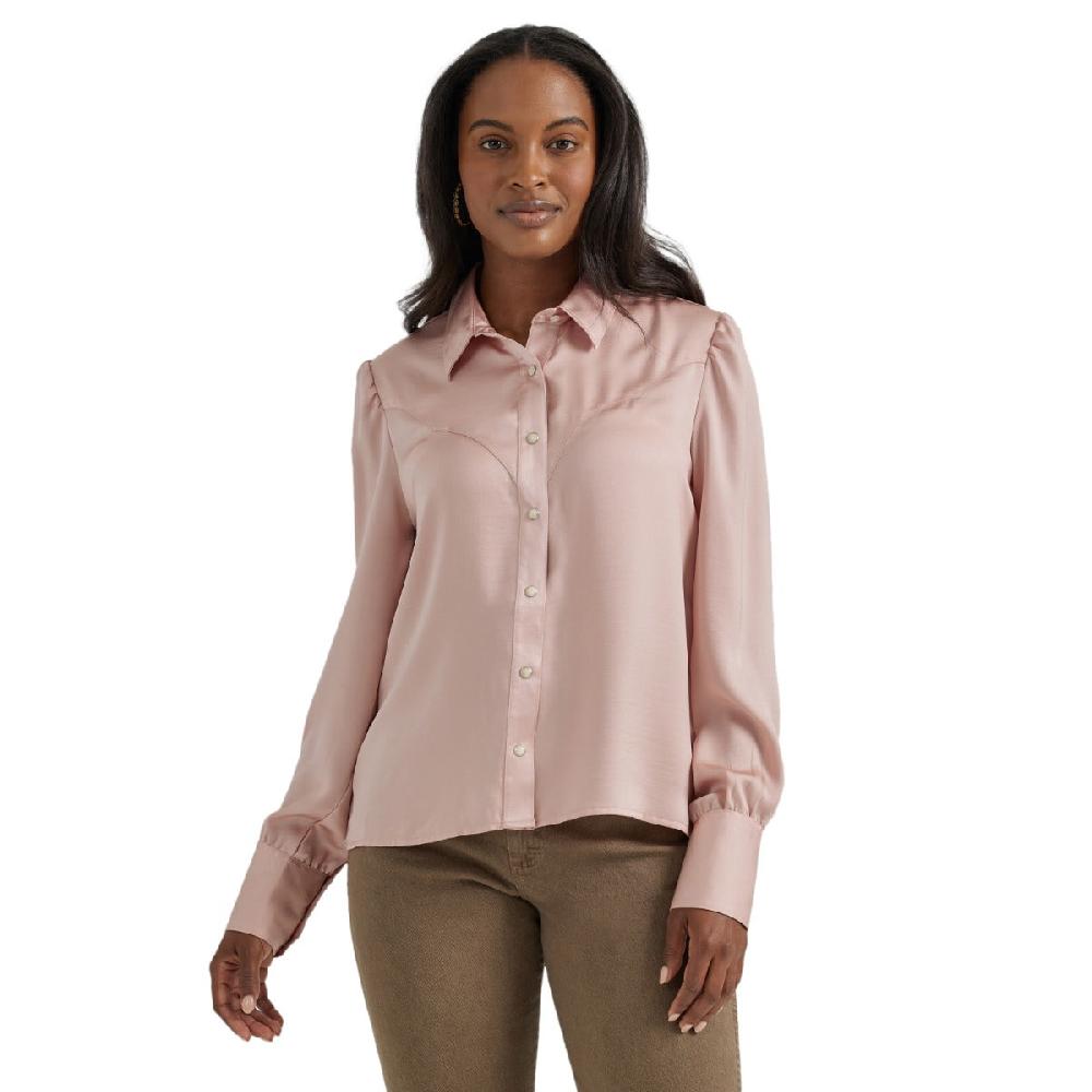 Wrangler Pink Women's Collared Rodeo Satin Blouse with Snaps 112356669