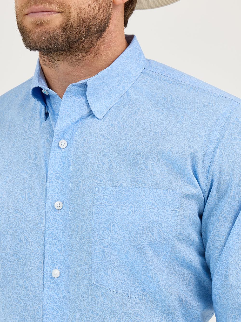 Wrangler Powder Blue Paisley Cody Johnson Collared One Pocket Longsleeve Men's Button Down Shirt 112365620