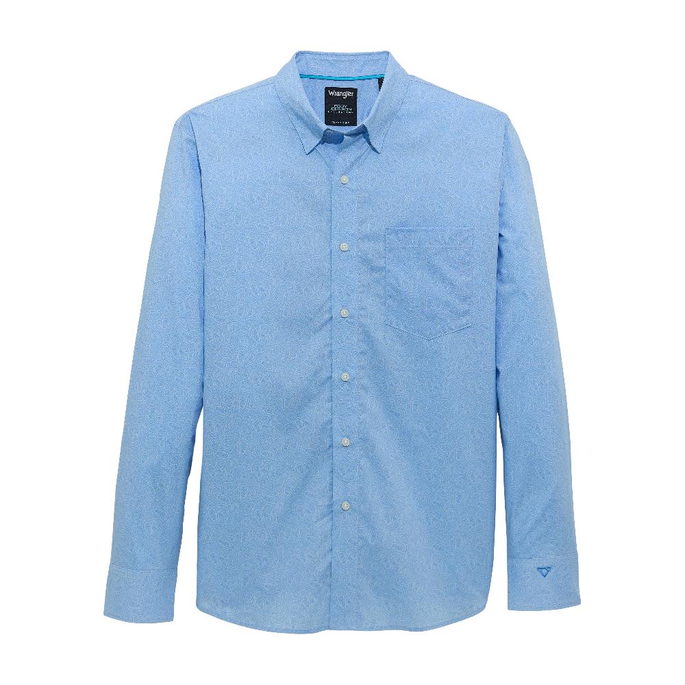 Wrangler Powder Blue Paisley Cody Johnson Collared One Pocket Longsleeve Men's Button Down Shirt 112365620
