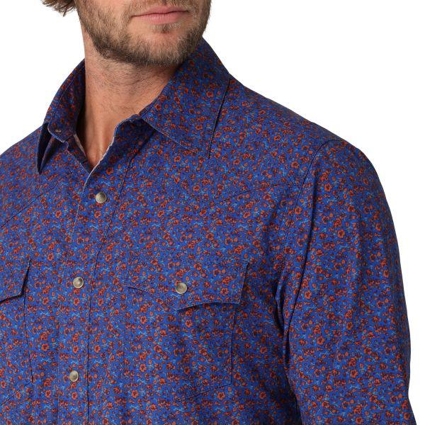 Wrangler Purple Blue Floral Print Retro Premium Long Sleeve Men's Western Snap Shirt 112324849