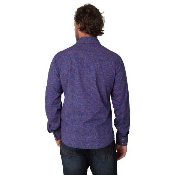 Wrangler Purple Blue Floral Print Retro Premium Long Sleeve Men's Western Snap Shirt 112324849