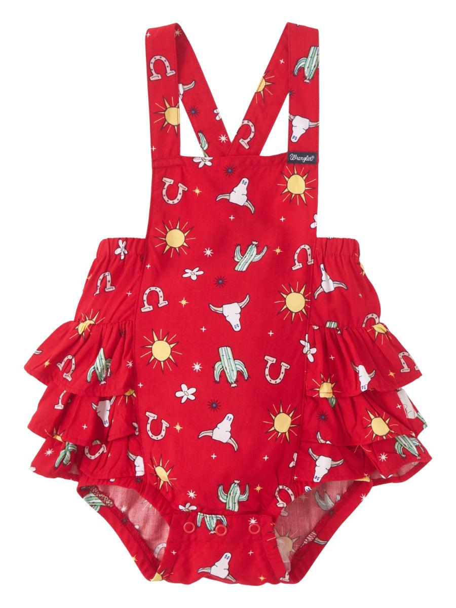 Wrangler Red Baby Girl's Western Printed Ruffle Bodysuit 112346592