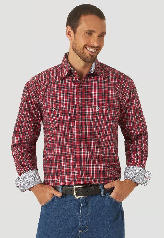 Wrangler Red/Black George Strait Long Sleeve Button Down Mens Shirt MGSX818