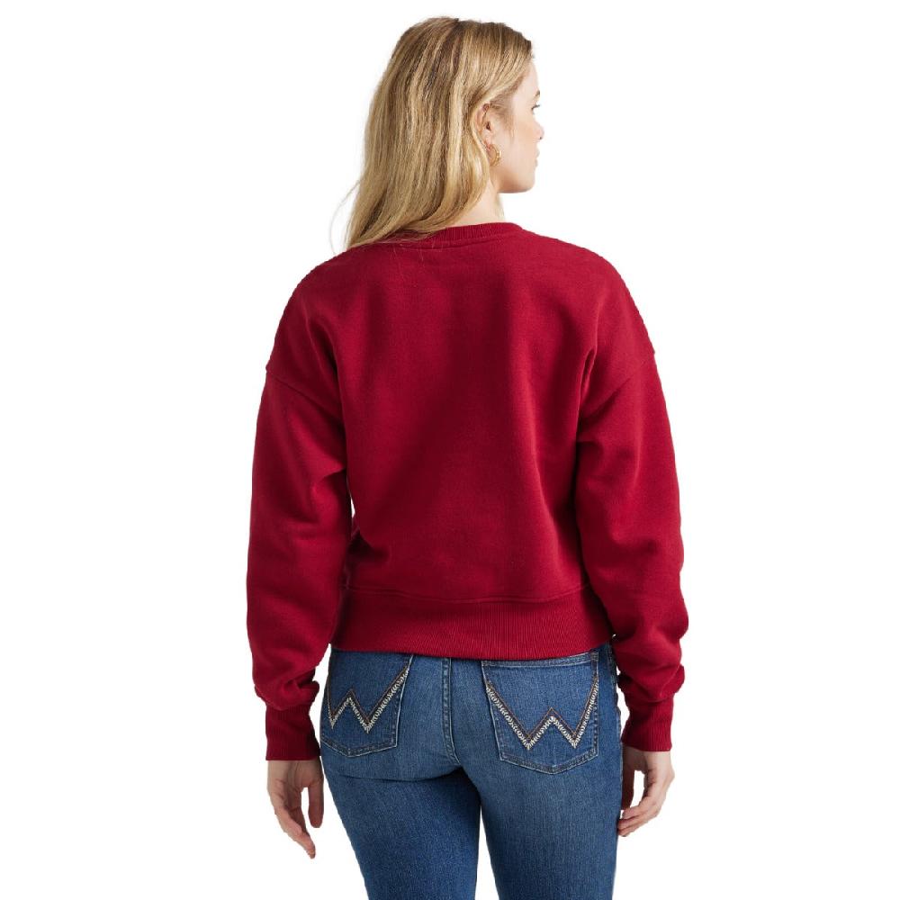Wrangler Red Crochet Print Logo Women's Pullover Sweatshirt 112356690