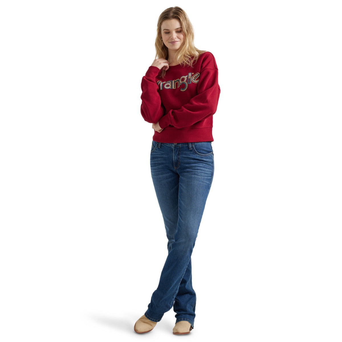 Wrangler Red Crochet Print Logo Women's Pullover Sweatshirt 112356690