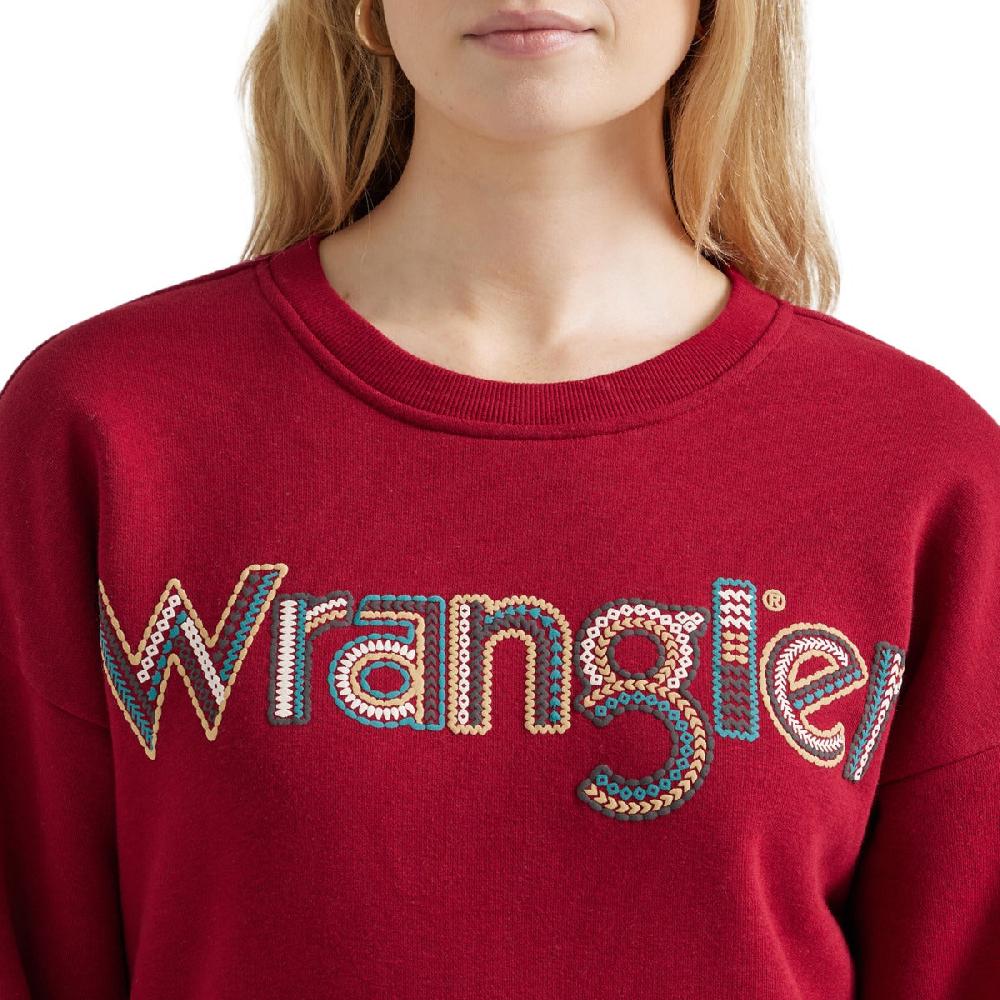 Wrangler Red Crochet Print Logo Women's Pullover Sweatshirt 112356690