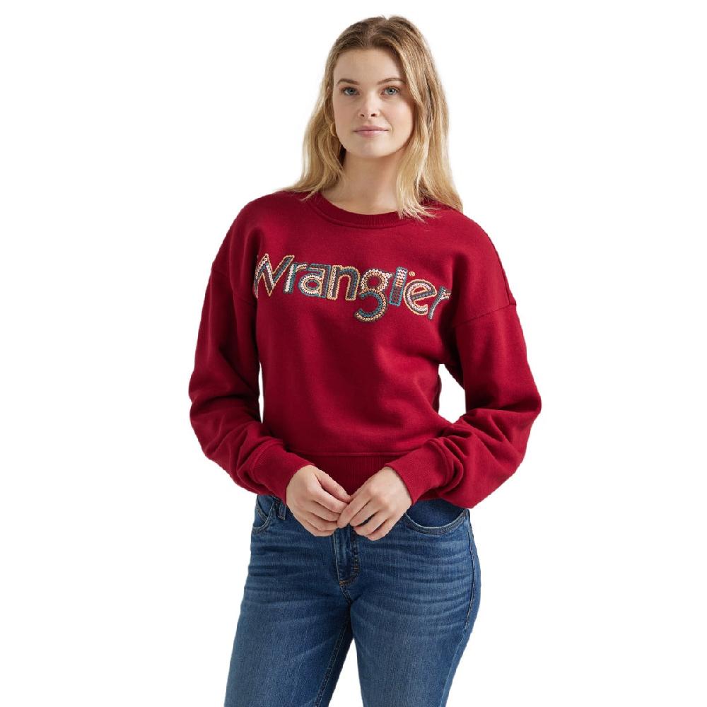 Wrangler Red Crochet Print Logo Women's Pullover Sweatshirt 112356690
