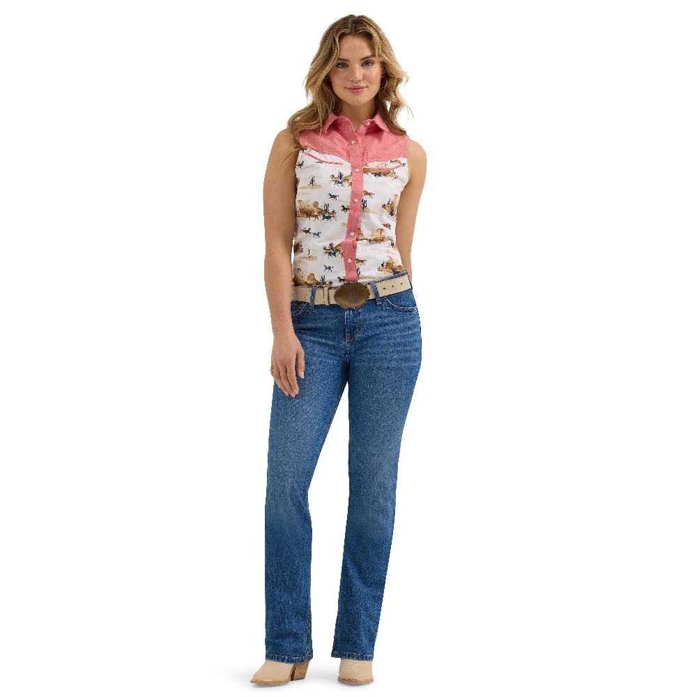 Wrangler Red Desert Print/White Women's Desert Slim Fit Western Snap Tank 112362272