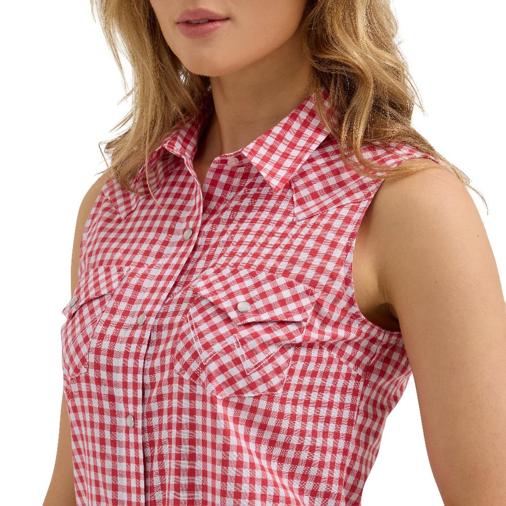 Wrangler Red Gingham Essential Women's Collared Western Snap Tank Top 112362261