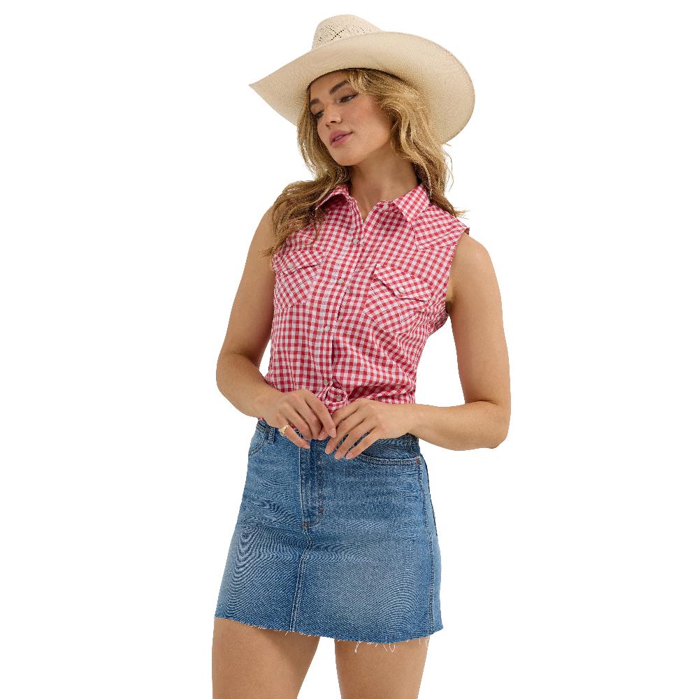 Wrangler Red Gingham Essential Women's Collared Western Snap Tank Top 112362261