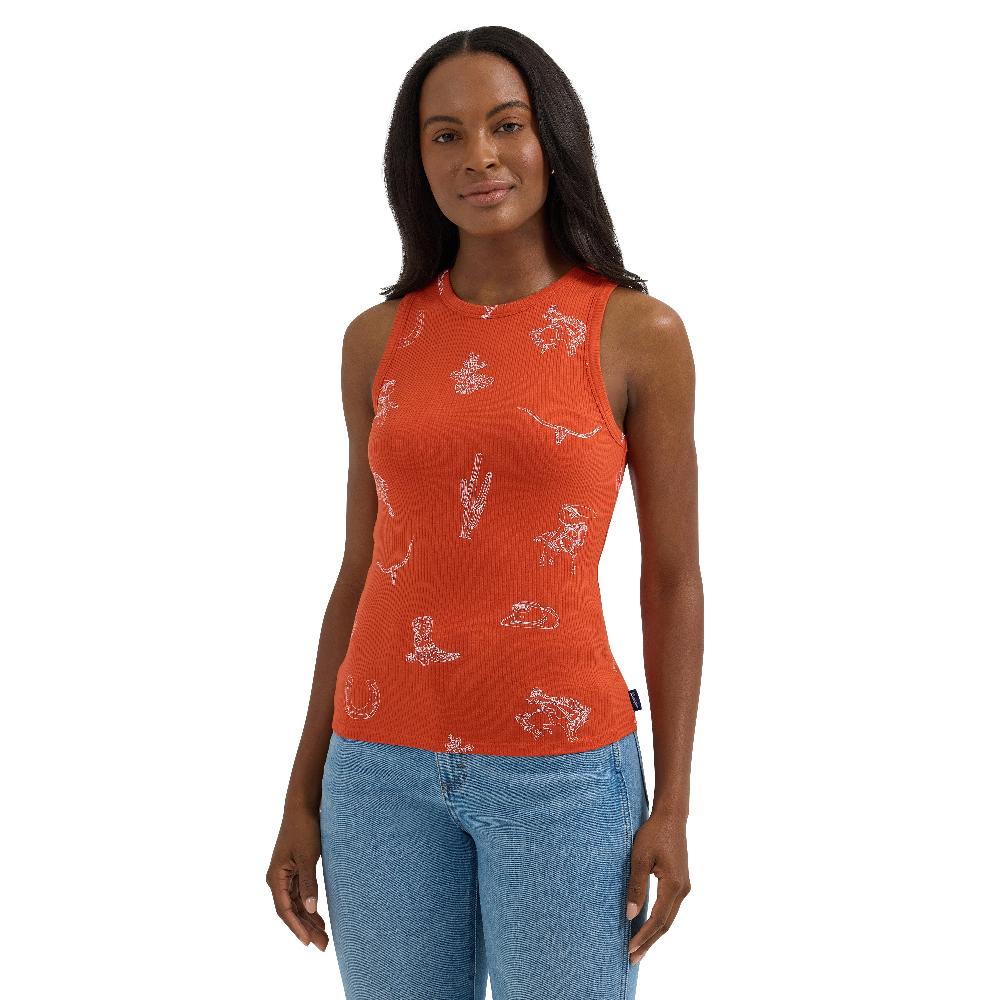 Wrangler Red Icon Women's Printed Slim Goddess Tank 112364372