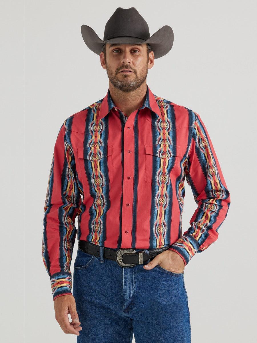Wrangler Red Men's Long Sleeve Snap Western Shirt 112346069