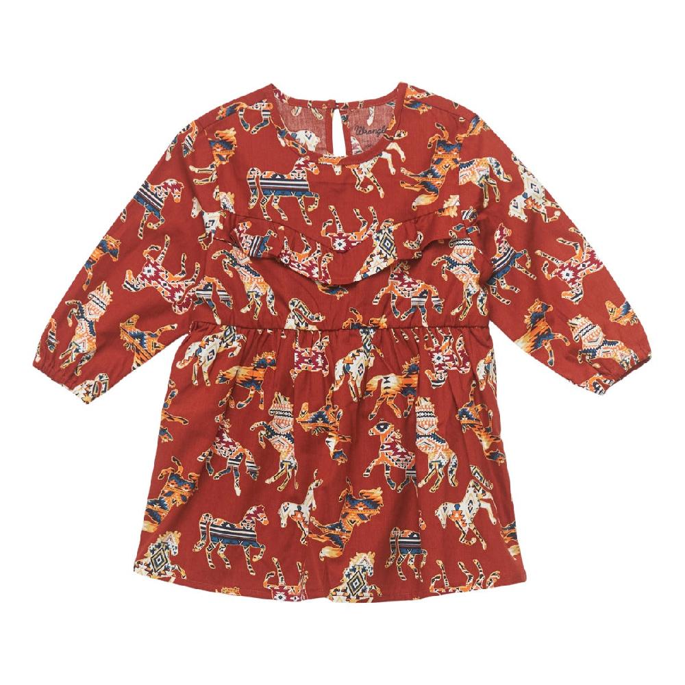Wrangler Red Multi Aztec Horse Ruffle Yoke Toddler Girl Dress 112353051