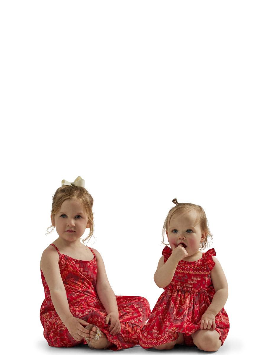 Wrangler Red Multi Little Girl's Southwestern Ruffle Strap Dress 112346560