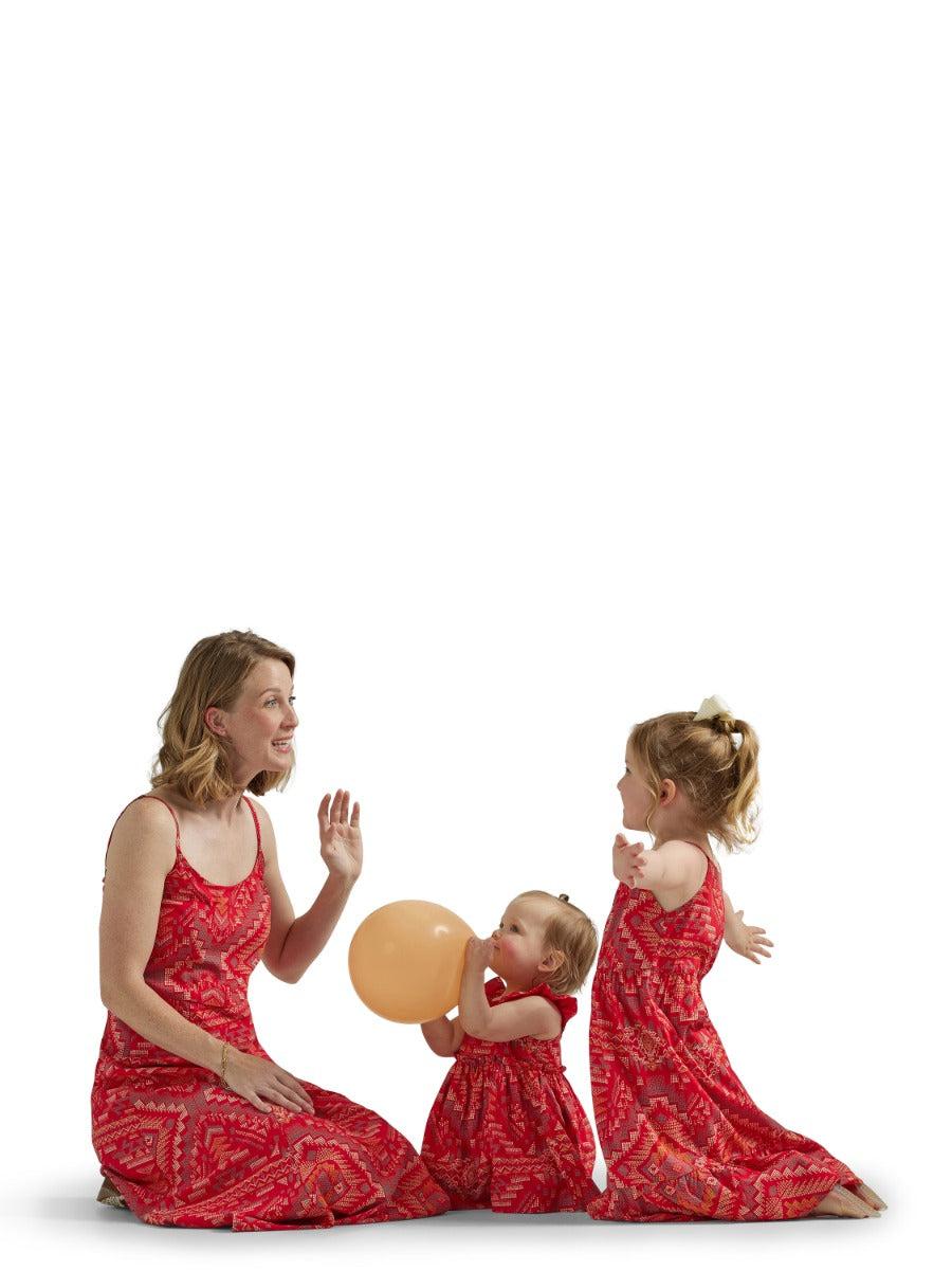 Wrangler Red Multi Little Girl's Southwestern Ruffle Strap Dress 112346560